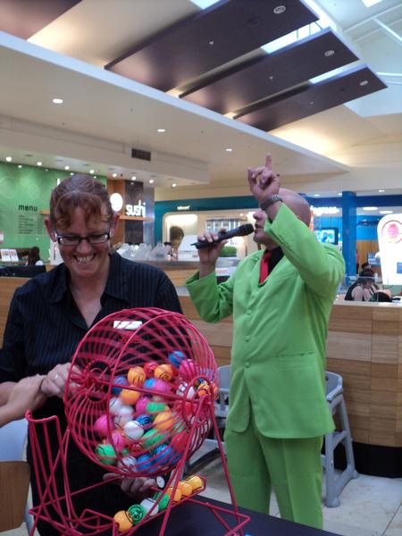 Bingo announcer John Martin is assisted by Bayfair's Dawn Kelly